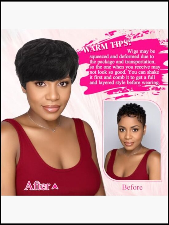 Pixie Cut Wig Human Hair Short Glueless Layered Wig with Bangs Virgin Hair Style main image 5
